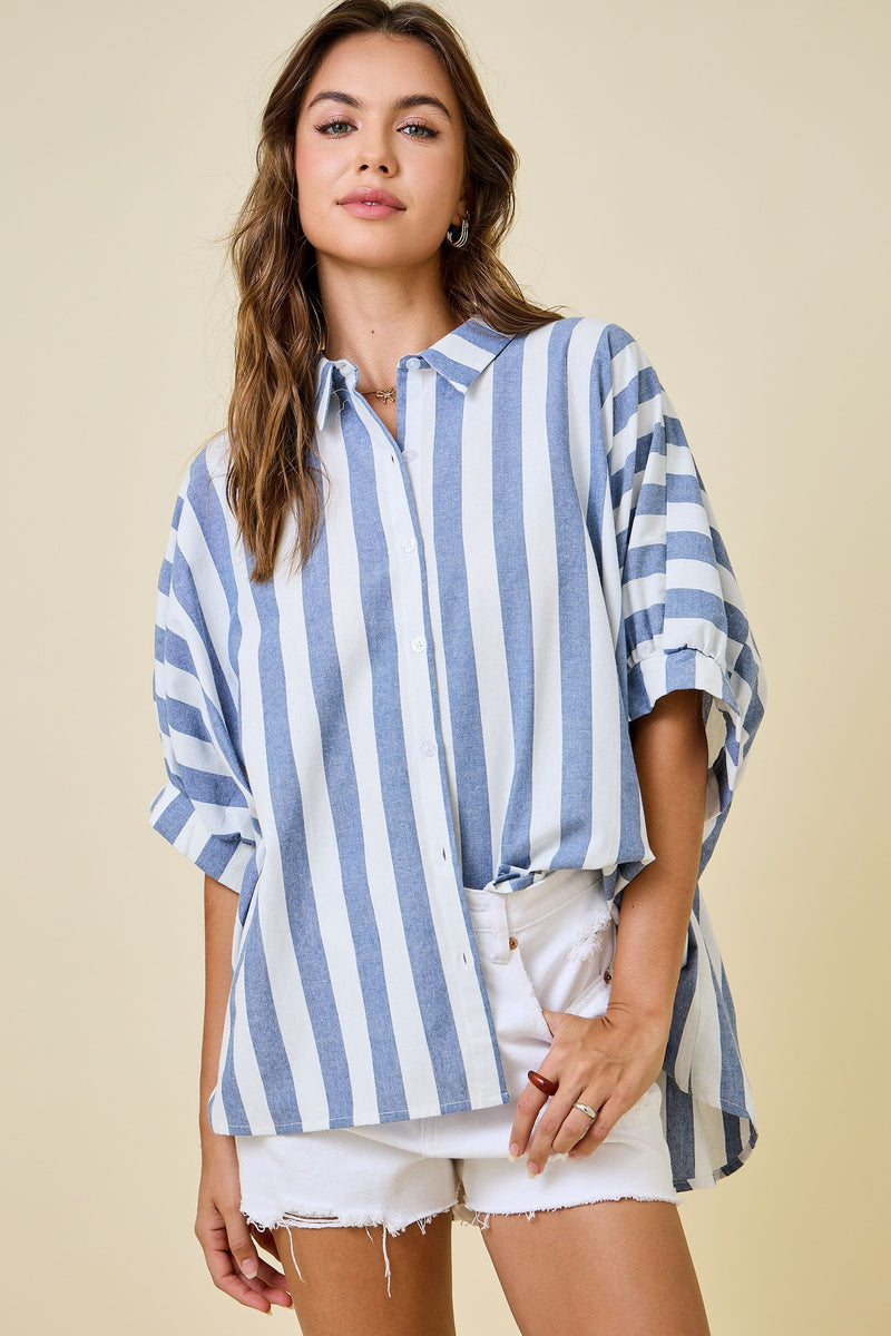 Striped Button Down Oversized Shirt