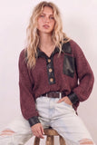 Faux Leather Button Down Sweater Top