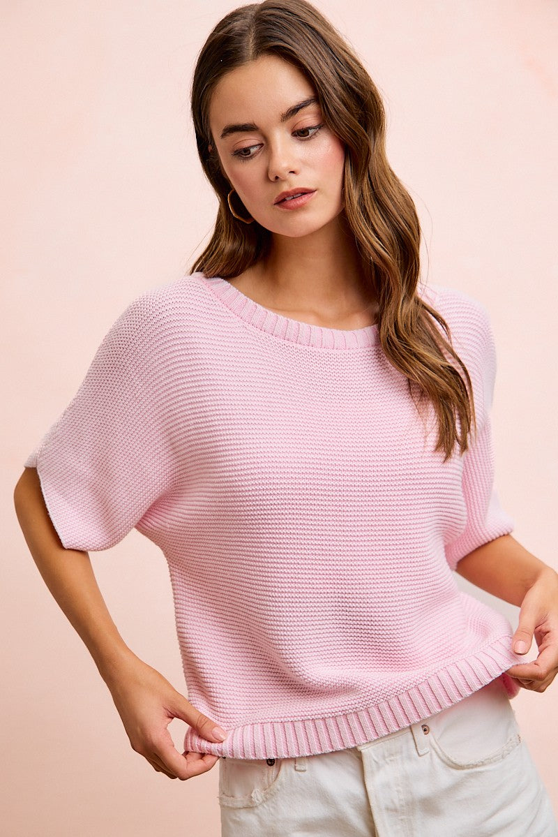 Dolman Sleeves Washed Knit Top Pink