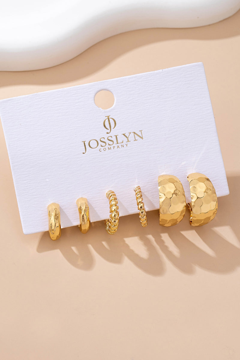 Gold Crescent Hoop Trio Earring Set