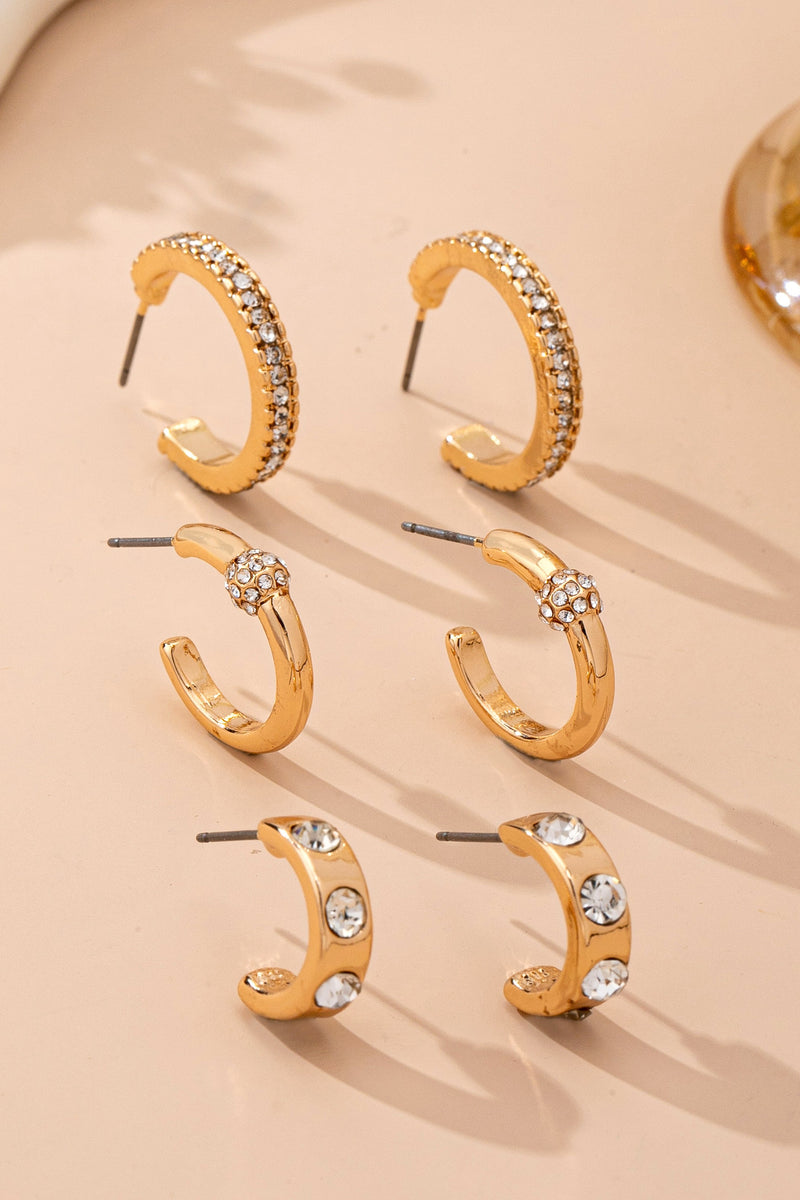 Gold-tone Crystal Huggie Hoop Earring Set