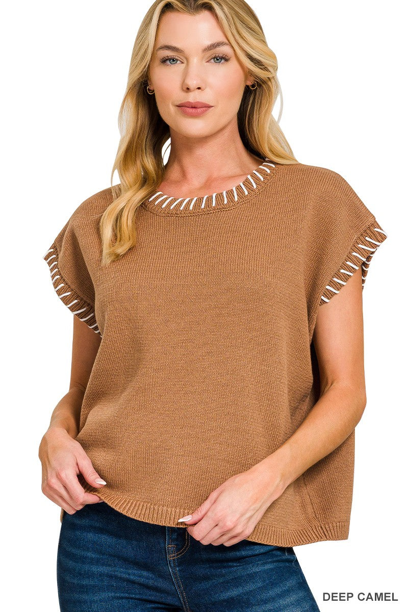 Stitch Sweater Vest Camel