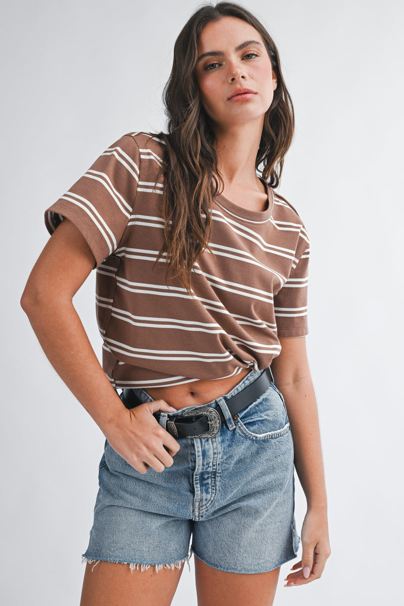 Striped Short Sleeve Tee Brown