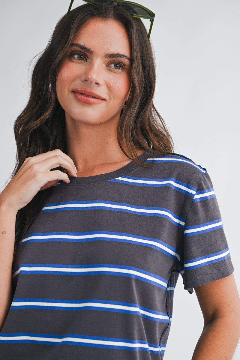 Striped Short Sleeve Tee Charcoal