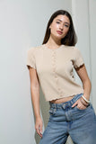 Scalloped Button Top Tan