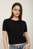 Scalloped Button Top Black