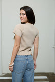 Scalloped Button Top Tan