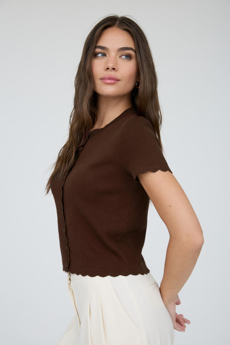 Scalloped Button Top Brown