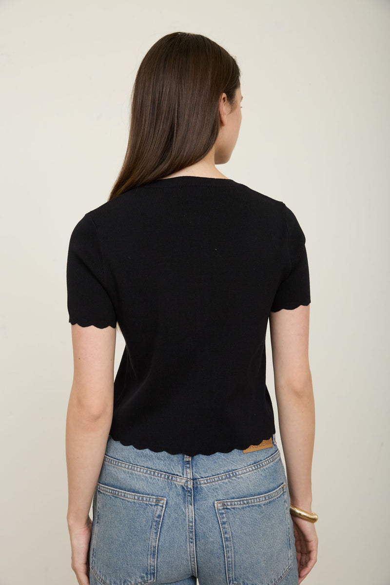 Scalloped Button Top Black