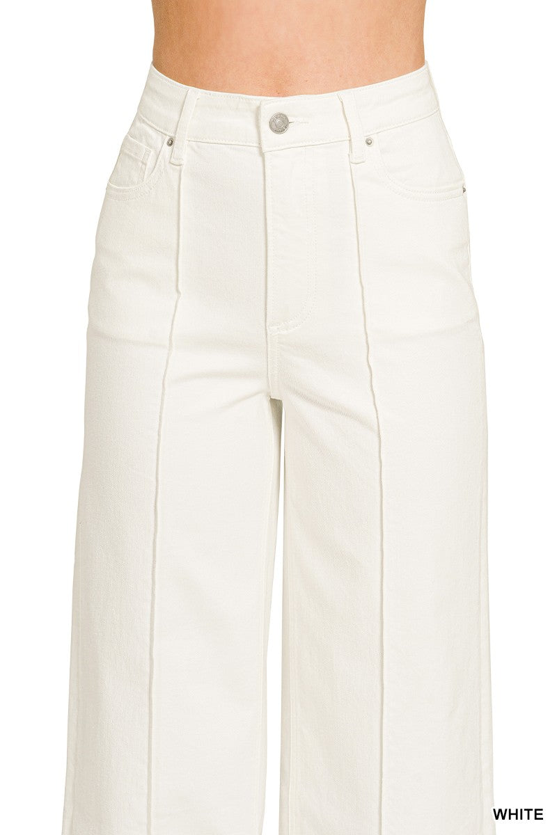 High Rise Wide Leg Pintuck Denim Pants
