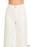 High Rise Wide Leg Pintuck Denim Pants
