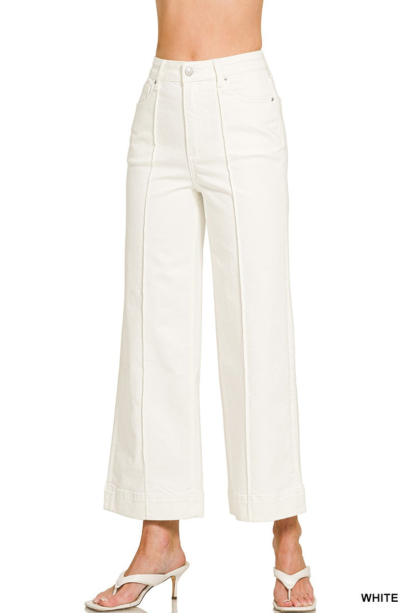High Rise Wide Leg Pintuck Denim Pants