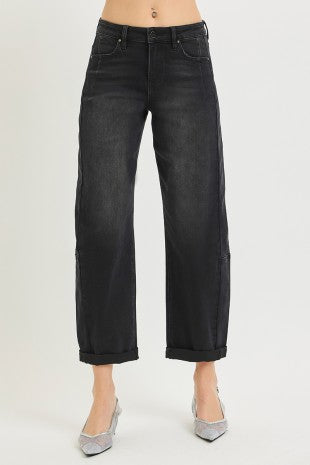High Rise Cuffed Black Jeans