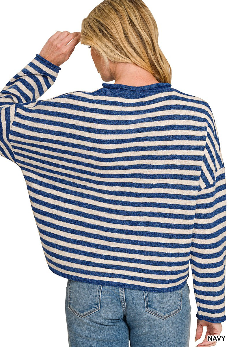 Striped Button Down Sweater Cardigan