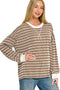 Raised Rib Striped Round Neck Pullover