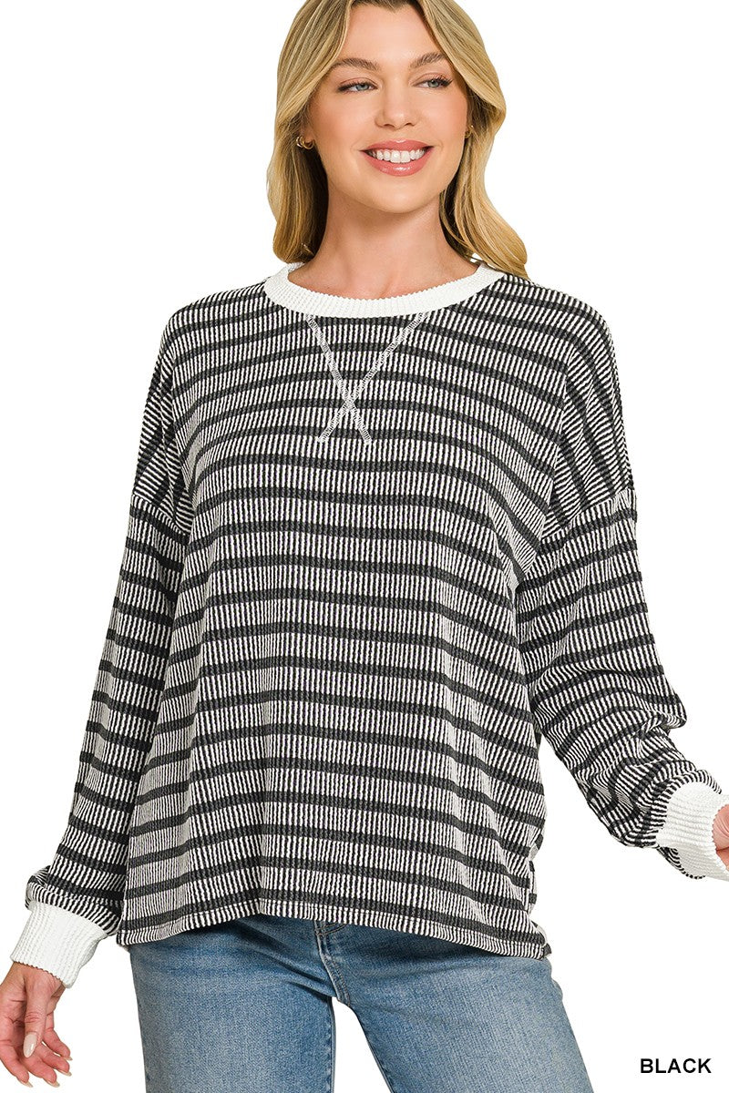 Ribbed Stripe Top Black