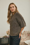 Washed Ribbed Rolled Cardigan