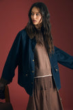 Corduroy Collar Button Denim Jacket