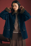 Corduroy Collar Button Denim Jacket