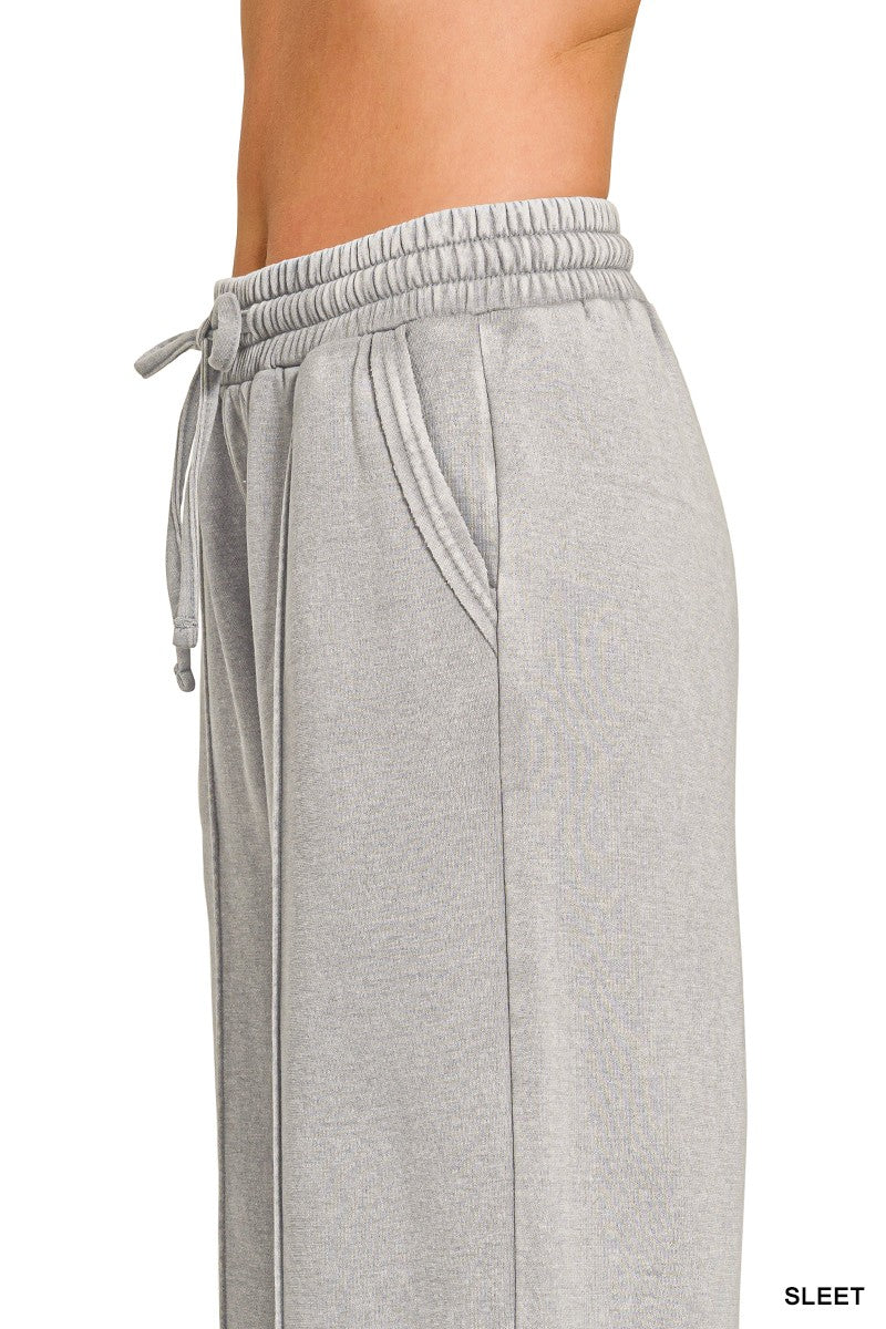 Acid Fleece Wide Leg Cropped Pants Gray