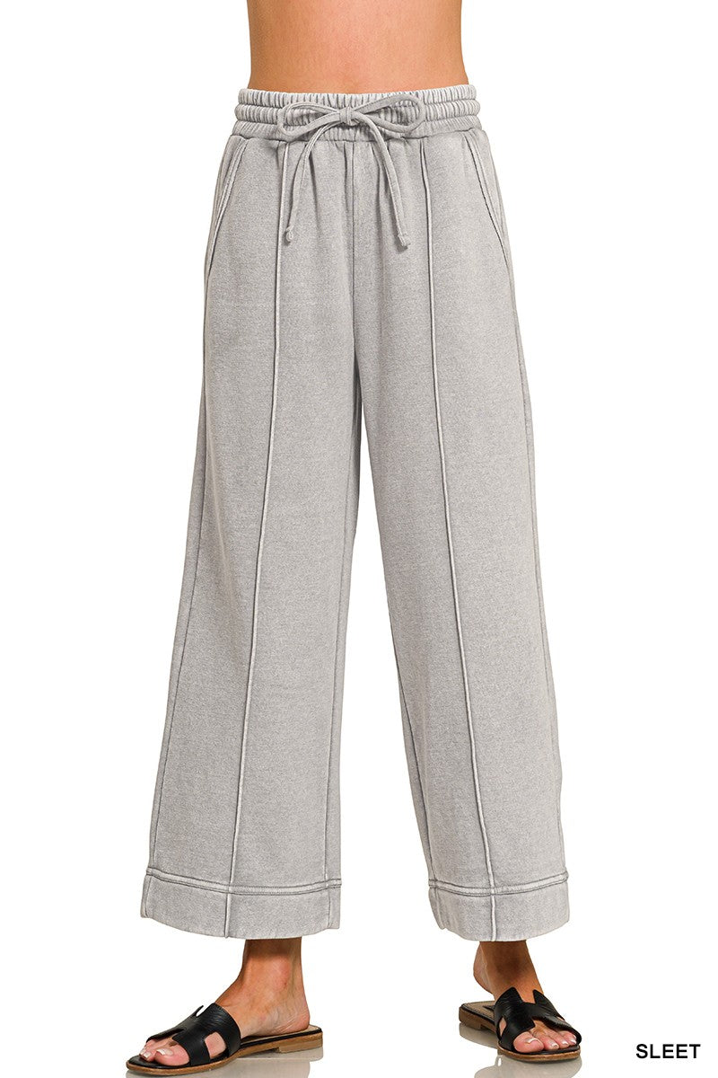 Acid Fleece Wide Leg Cropped Pants Gray