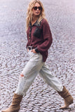 Faux Leather Button Down Sweater Top