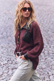 Faux Leather Button Down Sweater Top