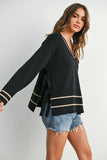Black V Neck Tide Side Sweater
