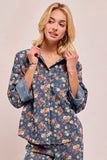 Washed Floral Print Denim Jacket