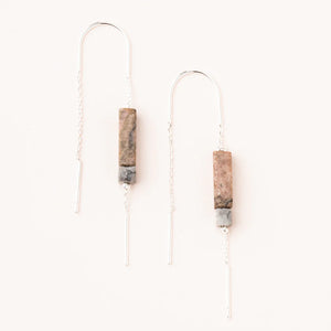 Rectangle Stone Earring - Rhodonite/Black/Silver
