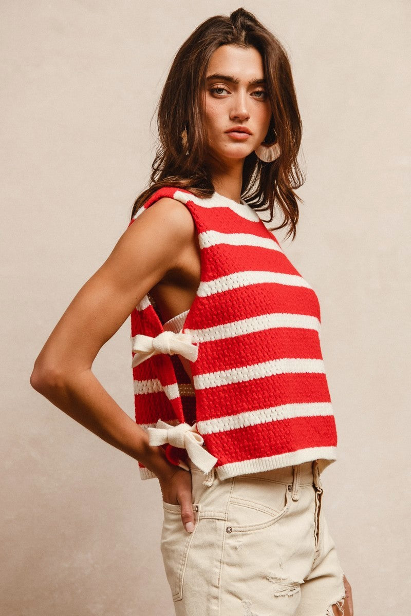 Textured Stripe Side Tied Vest Top
