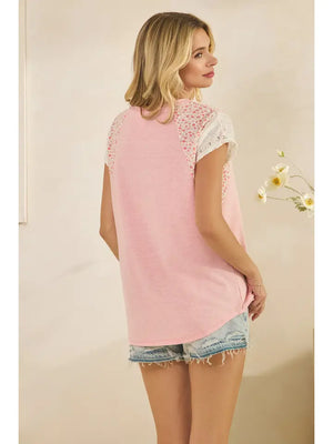 Floral Eyelet Short Raglan Sleeve Top