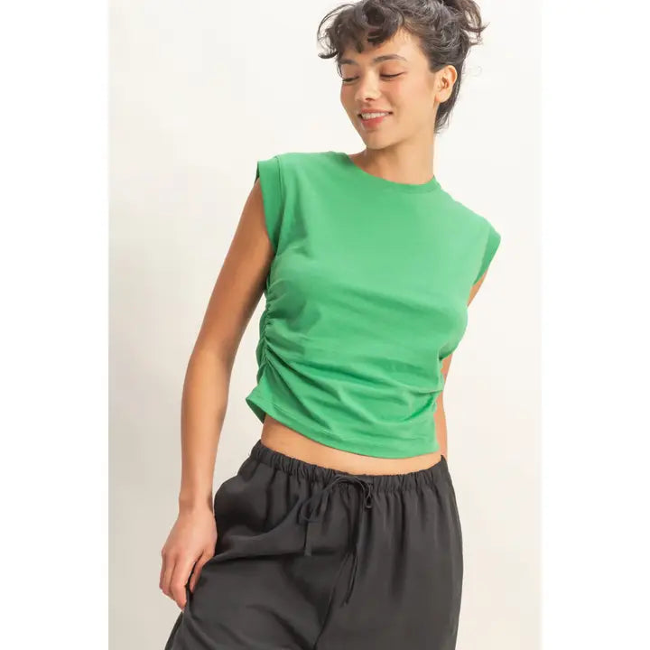 Ruched Waist Sleeveless Cotton Top