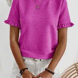 Ruffled Sleeve Textured Top Rose Red