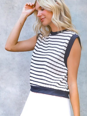 Textured Stripe Color Block Knit Top