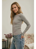 Button Front Long Sleeve Knit Top Grey