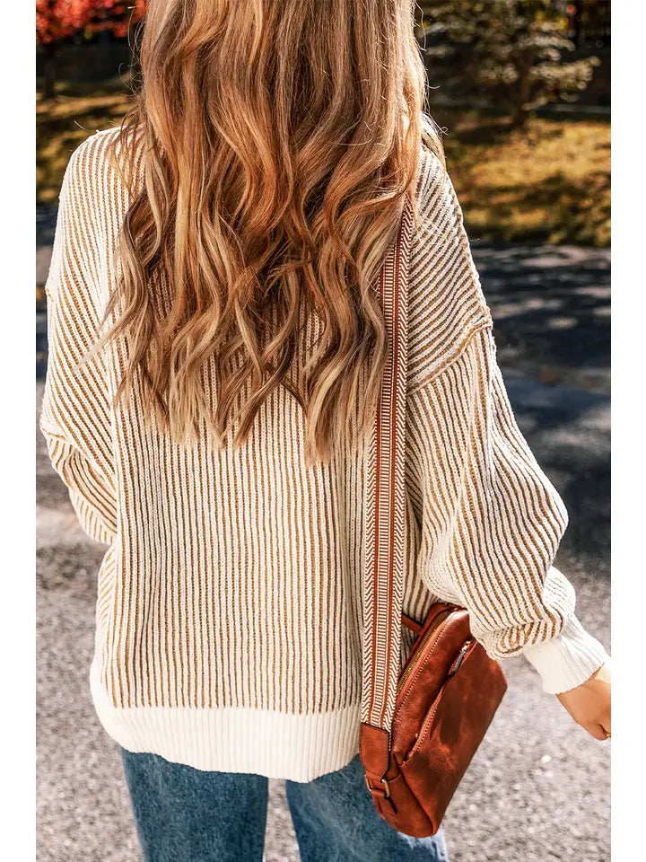 Striped Contrast Trim Loose Sweater