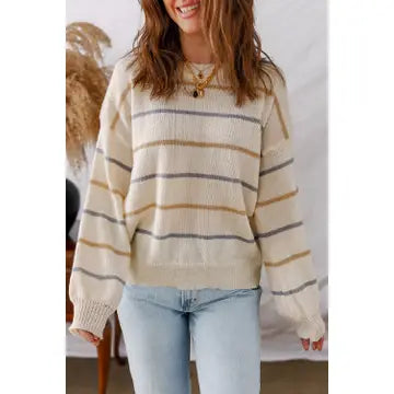 Striped Ribbed Edge Drop Sweater
