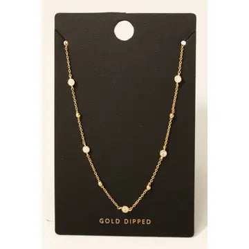Gold Dipped Cz Station Charms Necklace