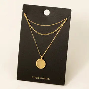 Gold Dipped Coin Charm Layered Chain Necklace