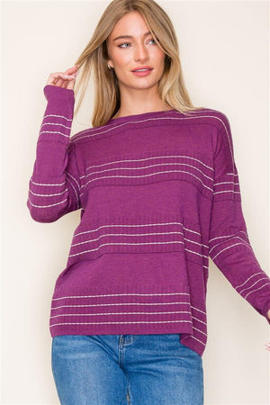 Stitched Striped Long Sleeve Sweater