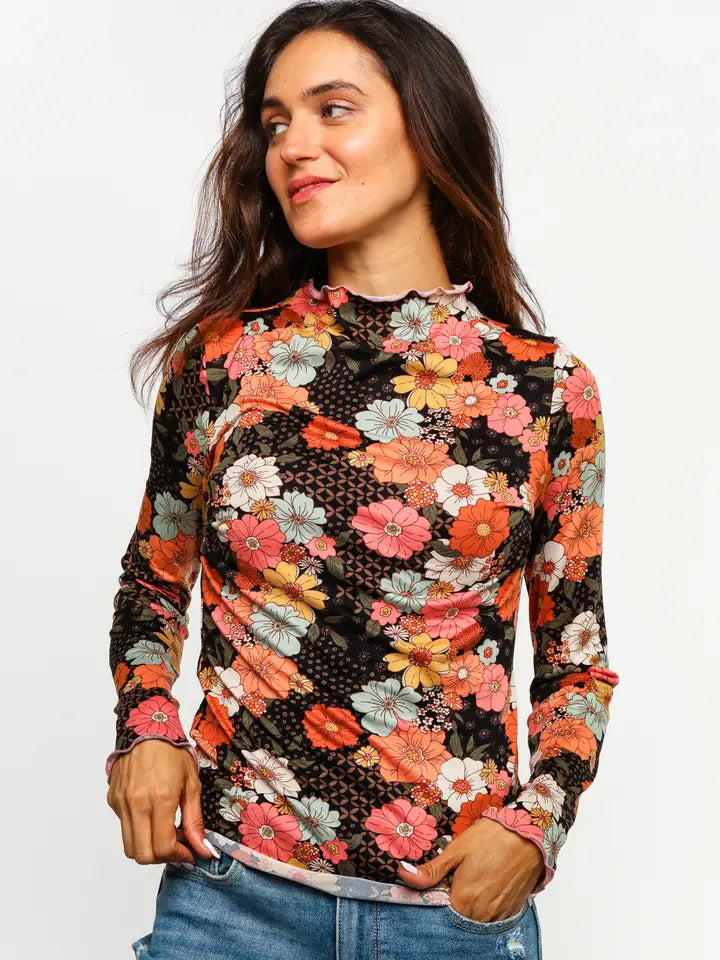 Plus Mock Neck Floral Top