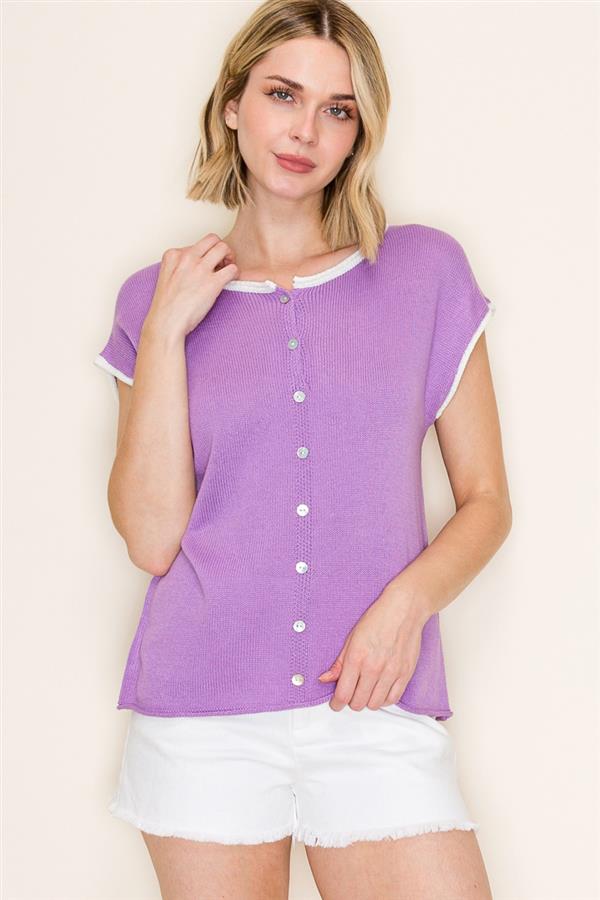 Buttoned Detail Sweater Lavender