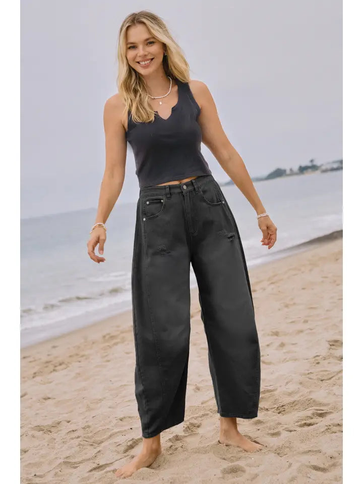 Acid Washed Black Barrell Pants