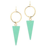 Gold Circle with Mint Wood Triangle 1.5" Earring