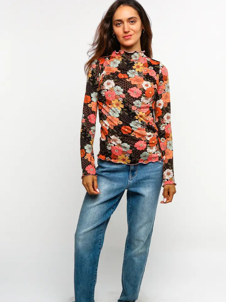 Plus Mock Neck Floral Top