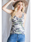 Camo Print Scoop Neck Button Front Tank Top