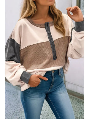 Color Blocked Waffle Henley