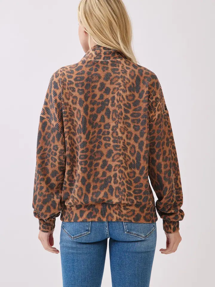 Leopard Ribbed Zip Pullover