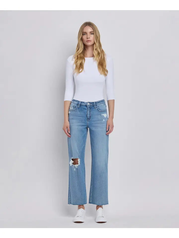 High Rise Crop Slim Wide Jeans